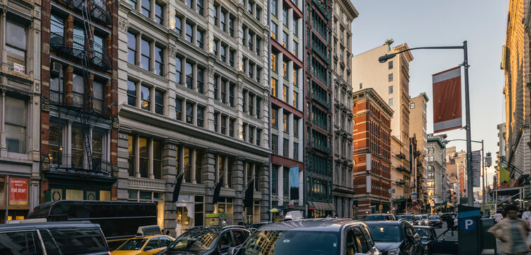 Soho New York City Commercial Street Scene at Sunset