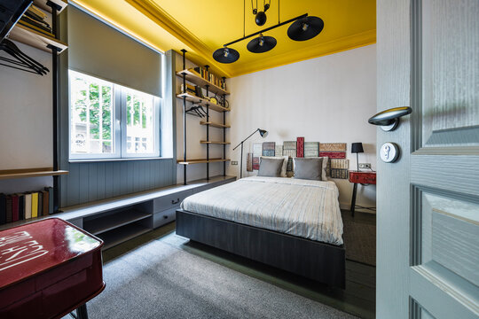 Cozy bedroom in a vintage hostel
