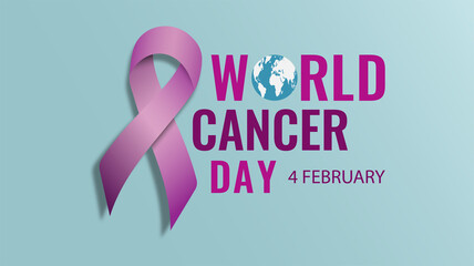 World Cancer Day 4 february banner template with purple ribbon Vector Illustration