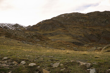 The Portalet with the bottom the Anayet peak. Concept famous mountains of the Aragonese Pyrenees