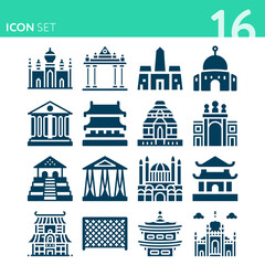 Fototapeta premium Simple set of 16 icons related to mosque