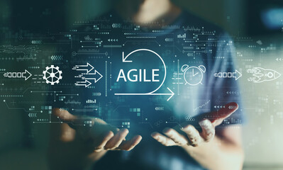 Agile concept with young man in the night