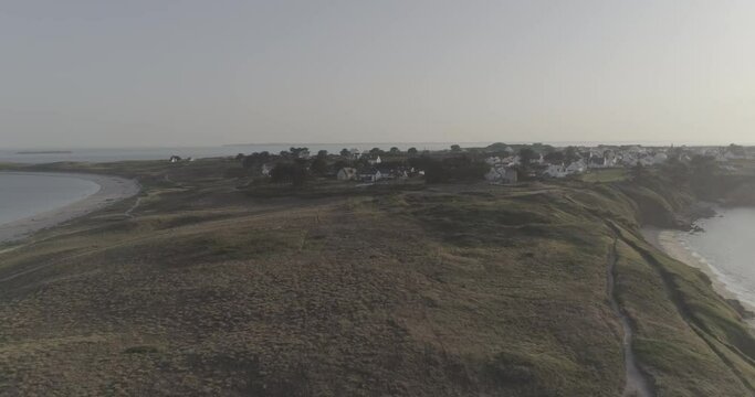 Houat Island, beach, coast, sea, seagulls... Drone fly, LOG profile