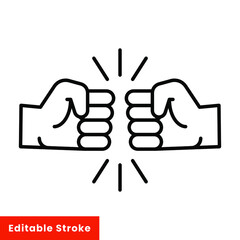 Obraz premium Fist bump line icon. Bro fist bump or power five pound outline style for apps and websites. Hand brother respect, impact, and handshake. Vector illustration on white background. Editable stroke EPS 10