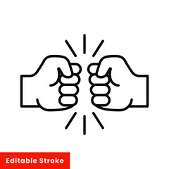 Obraz premium Fist bump line icon. Bro fist bump or power five pound outline style for apps and websites. Hand brother respect, impact, and handshake. Vector illustration on white background. Editable stroke EPS 10