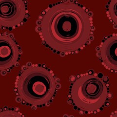 Geometric seamless pattern,texture with perfectly contacting nested circles with different size colors.Repeating pattern with circles filled dots.Terracotta color.For textile,wrapping paper,banner