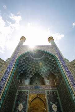 light above oriental entrance gate from imam mosque, esfahan, iran