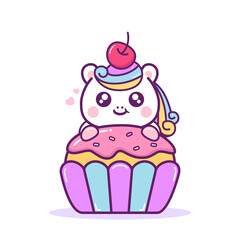 cute happy unicorn with cupcake
