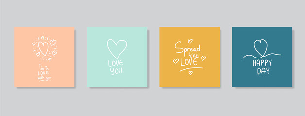 Happy Valentine's Day greeting cards. Trendy abstract square art templates. Suitable for social media posts, mobile apps, banners design and web/internet ads.