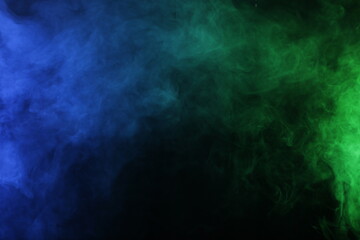 Fototapeta na wymiar Smoke in blue green light on black background