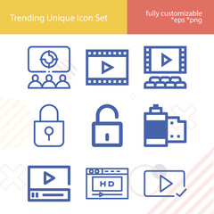 Simple set of picture show related lineal icons.