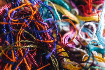Closeup macro abstract shot of colorful threads