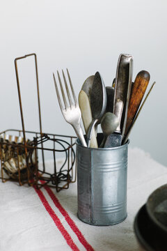 Vintage tableware in tin