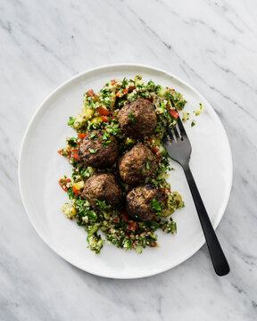 Lebanese Kofta Spiced Meatballs with Quinoa Tabouleh