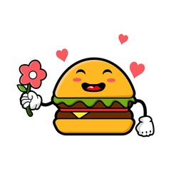 cute burger cartoon mascot character