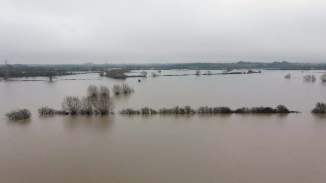 Aerial View of Flooding in the UK During the Winter Causing Devastation 
