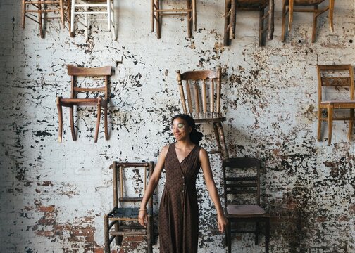 Female artist in cool studio setting