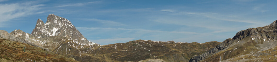 The Portalet with the bottom the Anayet peak. Concept famous mountains of the Aragonese Pyrenees, in Spain