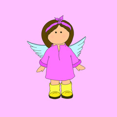Sweet and Cute angel gir. Little princess. Fairy girl looks beatiful. Premium Vector.