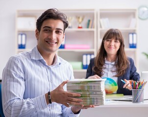 Pulisher discussing book order with customer