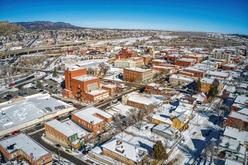 Aerial View of Trinidad, Colorado along Interstate 25 during Winter