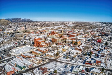 Aerial View of Trinidad, Colorado along Interstate 25 during Winter