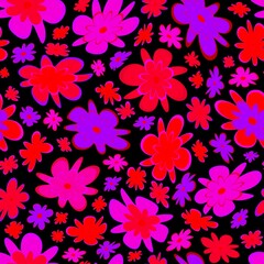 Trendy fabric pattern with miniature flowers.Summer print.Fashion design.Motifs scattered random.Elegant template for fashion prints.Good for fashion,textile,fabric,gift wrapping paper.Pink on black