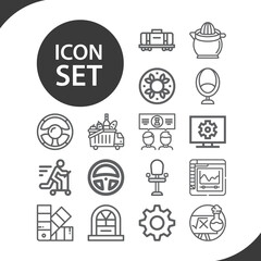 Simple set of wheel related lineal icons.