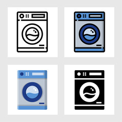 Washing machine icon vector design in filled, thin line, outline and flat style.