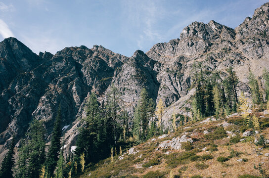 View of mountains in autumn, along the Pacific Crest Trail, near Jim Pass Pasayten Wildneress, Washington