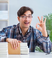 Writer presenting his books to public