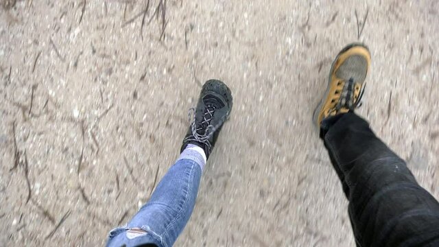 Feet walking down the road PoV Sierra de Cazorla