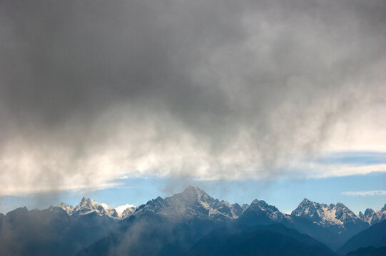 Dark clouds hovering over Mt. Kanchenjunga