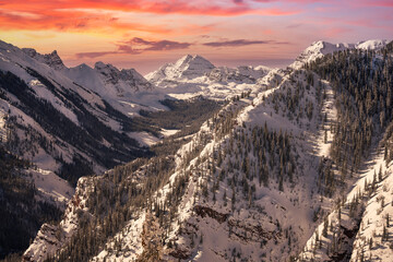 Maroon Bells during a vibrant sunset