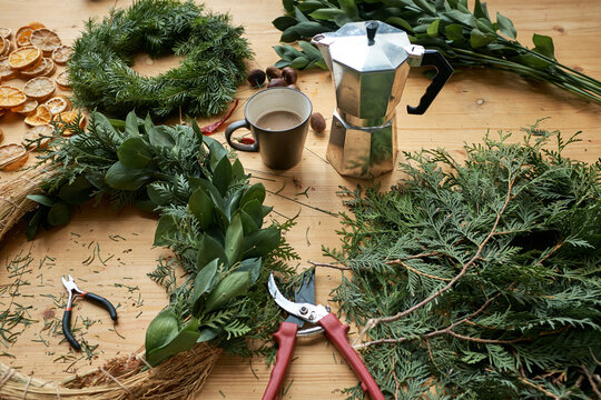 Holiday wreath production