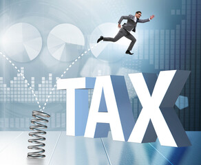 Businessman jumping from spring in business concept