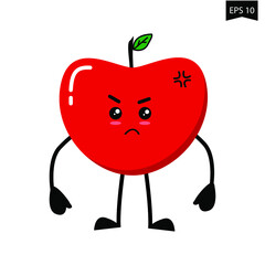 Cute apple doing angry . Funny health and fitness illustration with Cartoon fruit character. Kawaii style. Vector card.
