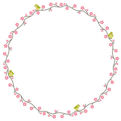 梅の花とうぐいす　フレーム　丸