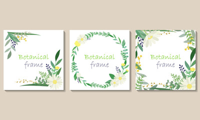 Fototapeta na wymiar Botanical frame illustration set. Invitation or greeting card templates (vector, cut out)