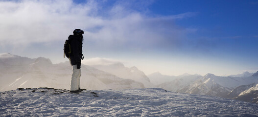 skiing in the mountains
