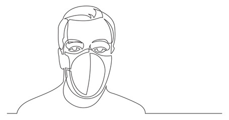 continuous line drawing of bearded man wearing face mask