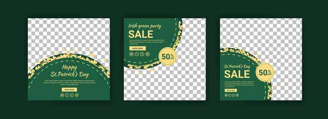 Collections of social media post templates for St.Patrick's Day, sales promotions on St. Patrick's day and have a lucky day.