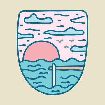 recommend clip art: Beach sea summer holiday line badge patch pin graphic illustration vector art t-shirt design