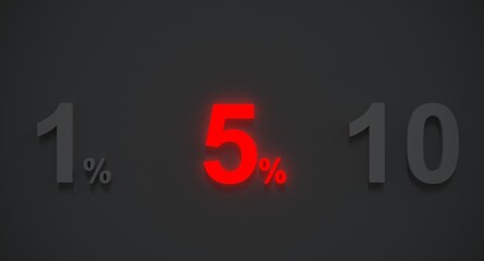 Sale 5 percent in red light 3d rendering