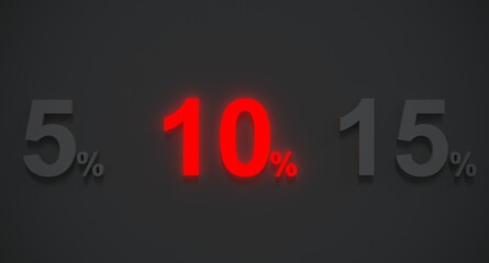 Sale 10 percent in red light 3d rendering