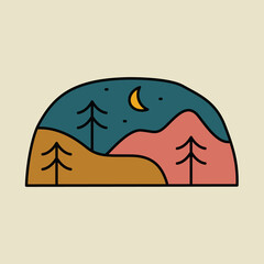 Camping nature adventure wild line badge patch pin graphic illustration vector art t-shirt design