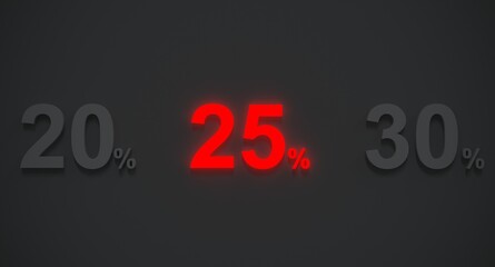 Sale 25 percent in red light 3d rendering