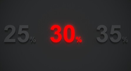 Sale 30 percent in red light 3d rendering