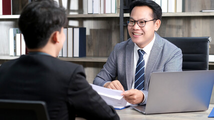 Asian man in job interview at office background, job search, business concept