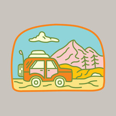 Camping nature adventure wild line badge patch pin graphic illustration vector art t-shirt design